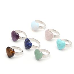 10mm natural stone Heart ring Amethyst opal pink crystal Chakra open Stainless Steel ring for women jewelry