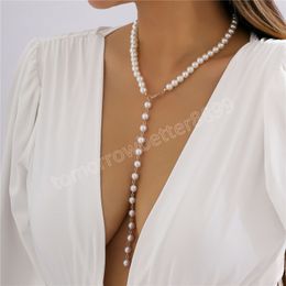 Elegant Imitation Pearl Chain Pendant Necklace Women Wedding Bride Vintage Party Jewelry Fashion Accessories