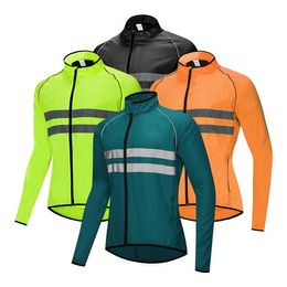Mens Jackets Long Sleeve Bike Reflective Full Zip Bicycle Shirts with Pockets motocross windbreaker fishing trench coat