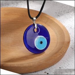 Pendant Necklaces Pendants Jewelry Antique Deep Sea Blue Evil Eye Necklace Turkish Choker Glass Eyes Leather Rope Dhnuj