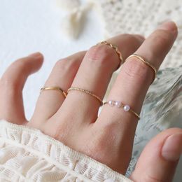 Cluster Rings 5pcs Korean Temperament Fashionable And Women's Multi-layer Ring Twist Pearl Opening Beautiful Hand-tail SetCluster