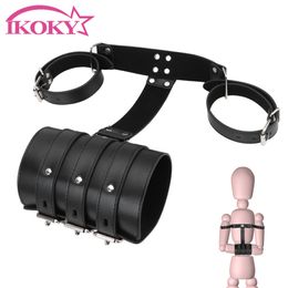 Handcuffs Behind Back Adjustable Leather Arm Binder PU Wrist Cuffs SM Adult Games Bondage Restraints sexy Toys For Couples