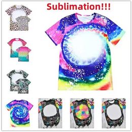 Leopard Print Sublimation Bleached Shirts Heat Transfer Blank Bleach Shirt Bleached Polyester T-Shirts US Men Women Party Supplies Colourful T0525A32