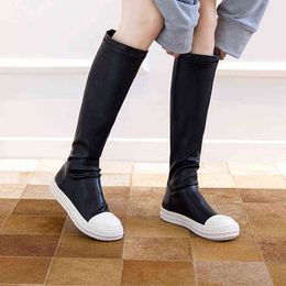 New Women Boots Winter Pu Thick Sole Non-slip Over-knee Boots For Ladies Patchwork Slip-on Female Elastic Boot Fashion Shoes Y220817