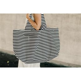 Large Canvas Fashion Durable Women Black and white stripes Shoulder Bag Shopping Tote Flax Cotton Shopping Bags Maximal 210302