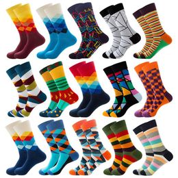 Men's Socks Mens Happy Colourful Striped Quality Plaid Diamond Pattern Argyle Geometric Harajuku Combed Cotton Sock Christmas GiftMen's