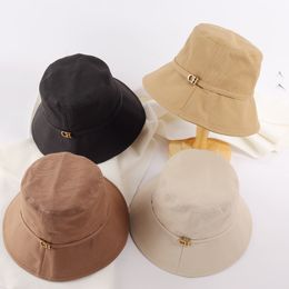 Wide Brim Hats Spring and Summer Face Covering Fisherman Hat Korean Versatile Metal Letter Label Bucket Caps Fashion Day Shade Cap