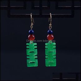 Dangle Chandelier Earrings Jewellery Natural Green Jade Happiness Diy Charm Jewellery Fashion Accessories Dhtr0