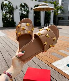 Women Summer Slippers bench shoes Stylish comfortable female mental buckle lady thick bottom big Willow nail genuine leather non slip versatile sandals V70522