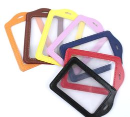 2021 4PCS/lot PU Leather ID Badge Case Clear and Colour Border Lanyard Holes Bank Credit Card Holders ID Badge Holders Accessories
