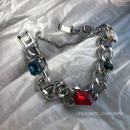 Charm Bracelets Fashion Trend Hip Hop Rhinestone Bracelet Red Blue Cool Hip-hop For Man Jewelry WholesaleCharm