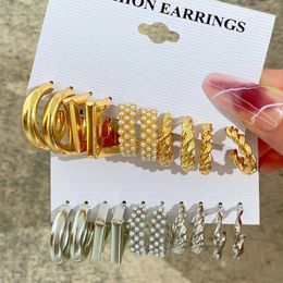 Hoop & Huggie Metal C Type Earrings Gold Geometric Silver 5 Pieces Set Of Pearls Women Wholesale Fashion Gifts HoopHoop