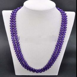 Long 36" 8mm Natural Ameghyst Round Gemstone Beads Necklace