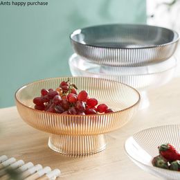 Dishes & Plates Round Transparent Glass Plate Fruit Tray Salad Bowl Decorative Dried Snack Refreshment Dessert Cake Pan