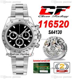 Clean CF V3 116520 SA4130 Automatic Chronograph Mens Watch Black Dial Stick Markers 904L Steel Oystersteel Bracelet Super Edition Watches TH 12.5mm Puretime C3