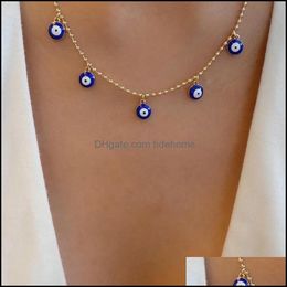 Pendant Necklaces Pendants Jewellery Selling Devils Eye Blue Turkey Round 5 Eyes Necklace Clavicle Chain Drop Delivery 2021 Vvblt