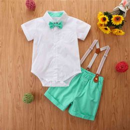 Citgeett Summer Baby Boy Romper Set Bow Gentleman Button Short Sleeve Jumpsuit with Belt Shorts Clothing Set J220711