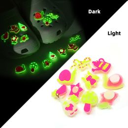 Garden magic style Luminous croc charms 2D Soft pvc glow in the dark Shoe Decorations accessories fluorescent clog buttons Shoe charm Buckles fit kids Sandals party