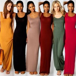 Women Long Tank Dresses Summer Candy Color 15 Colors Sexy Slim Fit Bodycon Dress Sleeveless O-neck Beach Bottoming Dress 220513