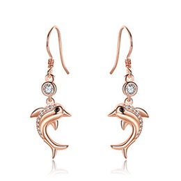 Fashion creative rose gold white gold dolphin earrings high-end trend temperament dolphin love love temperament earrings gift Jewellery