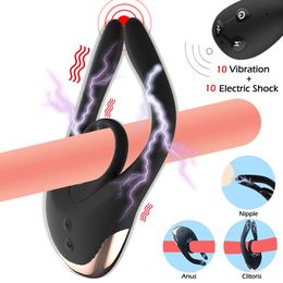 Electric Shock Vibrating Penis Ring sexy Toys for Men Wireless Remote Cock For Delay Ejaculation