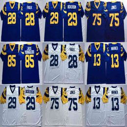 Rare Marshall Faulk Jersey Mens Kurt Warner Eric Dickerson Deacon Jones Jack Youngblood Blue White Retro Football Jerseys Stitched