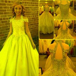 Girl's Dresses Halter Pageant For Girls Teens Beadeds A Line Flower Girl Junior Glitz First Communion Dress Kids Formal WearGirl's