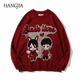 Funny Black Lived Couples Printed Pullover Knitwear Men Oversized Japanese Anime Cartoon Knitted Sweater Women Tops 220815
