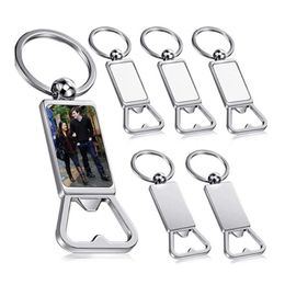 Sublimation Blanks Bottle Opener Metal Keychains Blank Key Rings Rectangle Aluminium Heat Transfer Custom Personalised Photo Beer Openers Bar Kitchen Restaurant