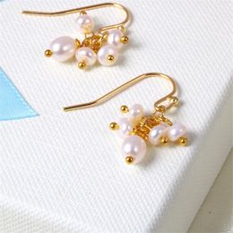 Dangle & Chandelier Natural Real Fresh Water Pearl Cluster Earrings Gold Color Original Design Fine Jewelry For Women Girls Evening Wedding