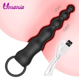 Anal Vibrator Dildo Beads Prostate Massage Butt Plug Stimulator USB Charge Masturbators Anus sexy Toys For Men Women
