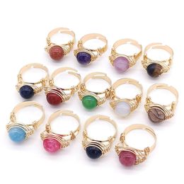 Hand Craft Bead Wire Wrapped Stone Finger Rings Reiki Healing Natural Amethysts Agates Rose Quartz Opal Rings Party Wedding Jewelry
