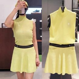 Summer Ladies Knit Golf Top and Short Sleeve A-Line Umbrella Skirt Suit in Bright Colors - Fashionable Outdoor pickleball clothing (220712)