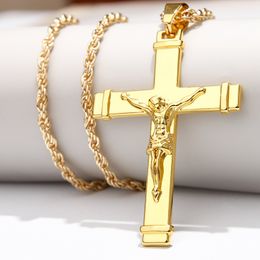 quality hip hop jewelry Canada - High quality 24K Gold Plated Jesus Christ Cross Pendant Necklace Hip hop Rap Golden Crucifixio Cuban Chain Necklace Men Jewelry 2245 T2