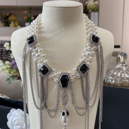 Pendant Necklaces Fashion Women Vintage Pearls Necklace Party Chain Square Glass Zircon Tassel Crystal Statement JewelryPendant PendantPenda