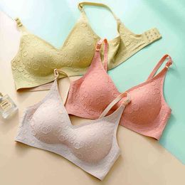 Seersucker Liquid Soft Support Cup Surface Underwear No Steel Ring Skin-friendly Breathable Beautiful Back Seamless Bra T220726