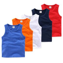 T-shirts Summer Children Boys Girls Candy Colour Sleeveless O-Neck Cotton T-shirt Camisole Tops Toddler Vest Baby Clothes DropT-shirts