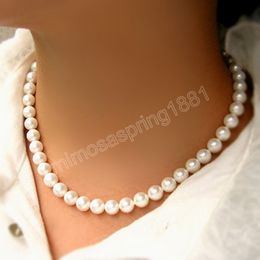 Classic Elegant White Pearl Choker Necklace For Women Men Wedding Banquet Necklace Vintage 8mm Bead Hanmade Jewelry Party Gift