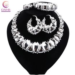 Newest Italian Silver Plated Jewellery Set Dubai High Quality Ladies Necklace Earrings Bracelet Banquet Wedding Jewellery