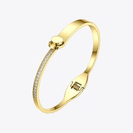 Bangle Elegant Crystal Cuff Bracelets Bangles Gold Color Stainless Steel Lady For Women Fashion Jewelry 2022 B192037Bangle