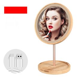 Deatchable Wooden LED Makeup Mirror Touch Screen s Desktop Make Up Cosmetic USB Charging Drop 40#12 220509
