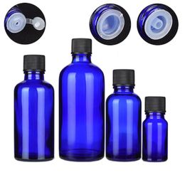 Empty Blue Glass Bottle Black Screw Lid With Inner Plug Essential Oil Dropper Vials Portable Refillable Cosmetic Container 5ML 10ML 15ML 20ML 30ML 50ML 100ML