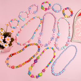 Pendant Necklaces Cartoon Kids Flower Fruit Colourful Acrylic Children Sweater Necklace Bracelet Girls Beaded Jewellery Student GiftsPendant