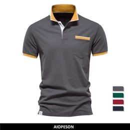 AIOPESON Summer Cotton Polo Shirts Men Short Sleeve Brand High Quality Casual Social Pocket Shirt for 220606