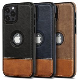 Luxury Two-color Stitching Hybrid Leather Vintage Slim Cases Logo View Non-Slip Soft Grip Soft TPU Shockproof Protective Cover For iPhone 13 11 Pro Max 12 XS XR X 7 8 Plus