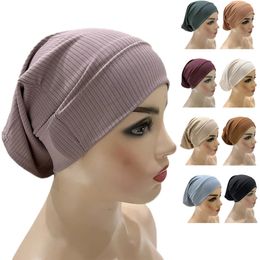 Solid Colour Muslim Women Inner Hijab Caps Islamic Tube Underscarf Bone Bonnet Stretch Headband Turban Musulman Femme Head Wraps