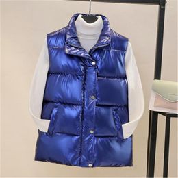 Women's Vests 2022 Autumn Winter Woman Vest Waistcoat Women Stand Collar Short Cotton Shiny Sleeveless Jacket Coat ZY5125 Luci22