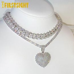 Chains Silver Colour CZ Heart Pendant Necklace HipHop Full Iced Out Cubic Zirconia Stone Tennis Chain Hearts Choker Women JewelryChains Elle2