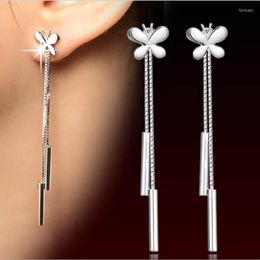 Stud Fashion 925 Sterling Silver Earrings For Women Wedding Party Cute Butterfly Long Tassel Chain Earring Jewelry GiftStud Farl22