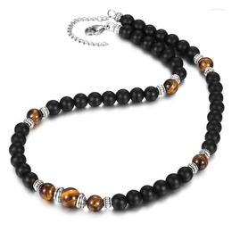 Chains Natural Stone Bead Necklace For Men Women Lobster Clasp Adjustable Mixed Black Matte Tiger Eye Charm Jewelry Gifts LDN145Chains Heal2